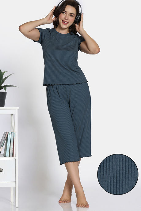 Zivame 2 Mile Fashion Knit Poly Capri Sets - Stormy Weather