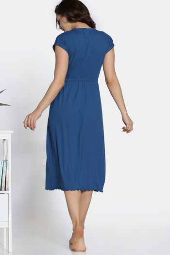 ziva blue dress Ziva Maternity & Feeding A-Line Dress with Zip & Pocket  Deep Blue   ZIVAMOMS