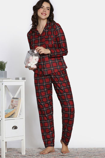 Zivame Mickey Mania Knit Poly Pyjama Set - Rio Red