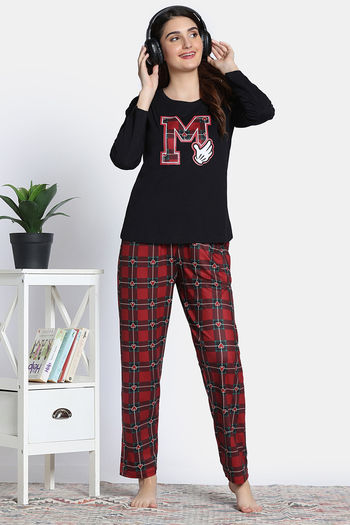 Zivame Mickey Mania Knit Poly Pyjama Set - Rio Red