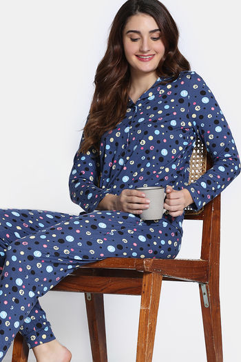 Zivame Zfun Knit Poly Pyjama Set - Medeival Blue