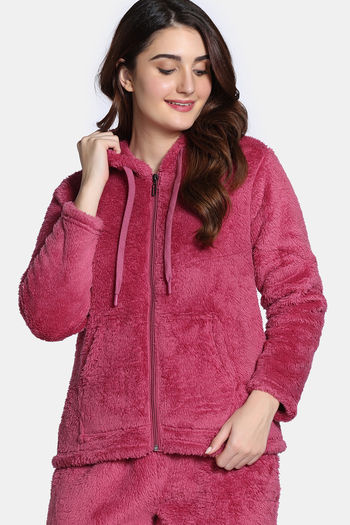 Zivame Soft Snuggles Fur Jacket - Beet Red