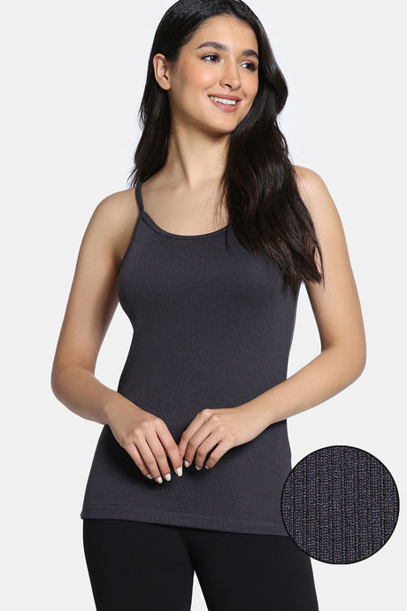Zivame Knit Poly Thermal Spaghetti Top - Neutral Gray