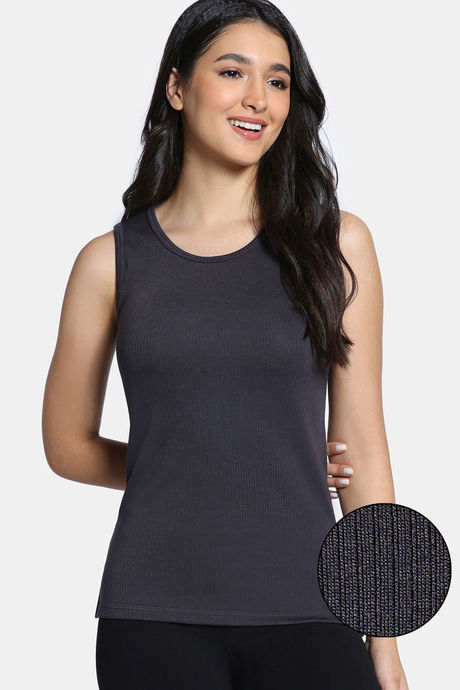 Zivame Knit Poly Thermal Spaghetti Top - Neutral Gray