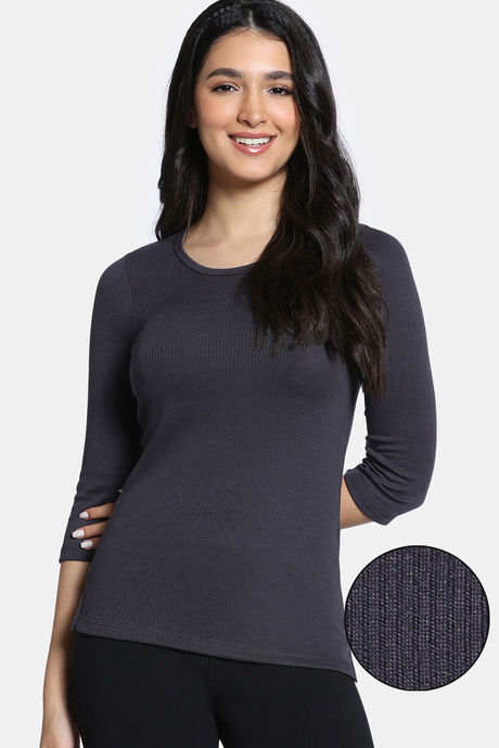 Zivame Knit Poly Thermal Top - Neutral Gray