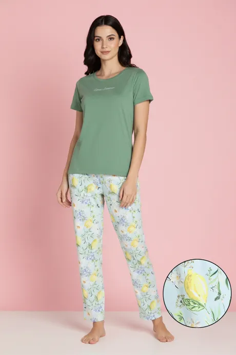 Zivame Buttersoft Knit Poly Pyjama Set - Pale Blue
