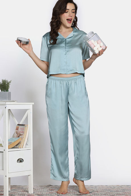 Zivame 2 Mile Fashion Woven Pyjama Set - Gray Mist