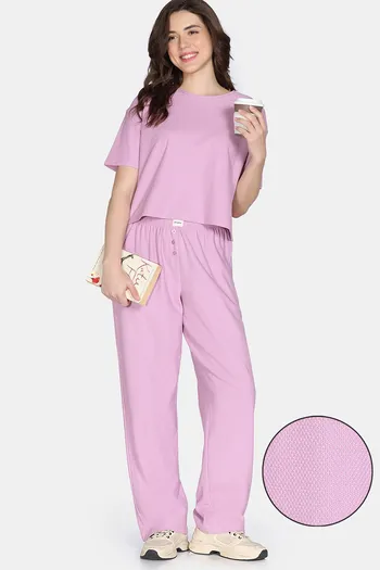 Buy Zivame Mile Fashion Knit Cotton Loungewear Set Mauve Mist - Main Image