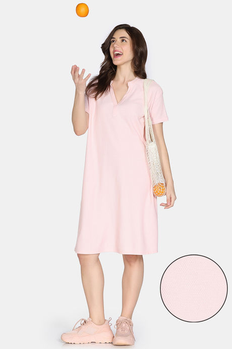 Zivame 2 Mile Fashion Knit Cotton Loungewear Dress - Pink Dogwood