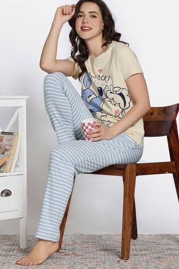 Buy Zivame Farm Lore Knit Cotton Pyjama Set - Beige