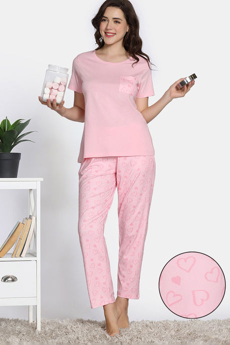 Zivame 2 Mile Fashion Knit Poly Pyjama Set - Rose Shadow