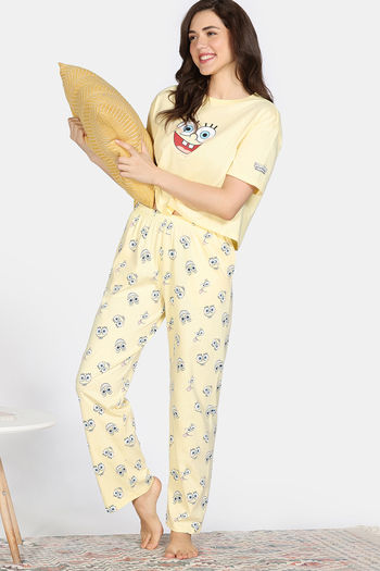 Buy Zivame 2 Mile Fashion Knit Cotton Pyjama Set - Popcorn