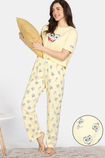 Buy Zivame 2 Mile Fashion Knit Cotton Pyjama Set - Popcorn