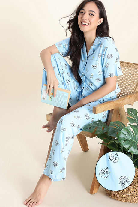 Zivame Character Print Knit Cotton Pyjama Set - Countryair