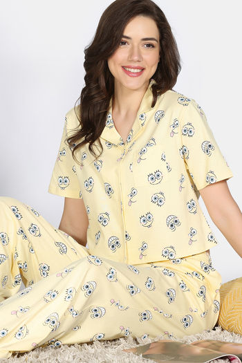 Buy Zivame 2 Mile Fashion Knit Cotton Pyjama Set - Popcorn