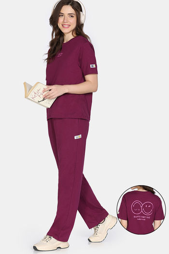 Buy Zivame 2 Mile Fashion Knit Cotton Loungewear Set - Amaranth