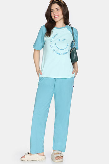 Buy Zivame 2 Mile Fashion Knit Cotton Loungewear Set - Aqua