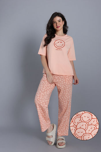 Buy Zivame 2 Mile Fashion Knit Cotton Loungewear Set - Peach Parfait