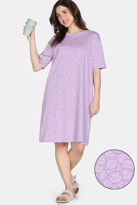 Zivame 2 Mile Fashion Knit Cotton Loungewear Dress - Orchid Bloom