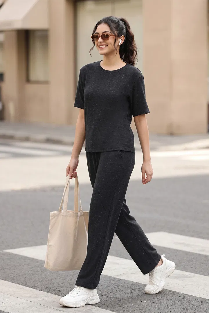Zivame 2 Mile Fashion Knit Cotton Loungewear Set - Caviar