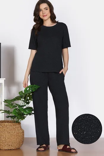 Buy Zivame 2 Mile Fashion Knit Cotton Loungewear Set - Caviar