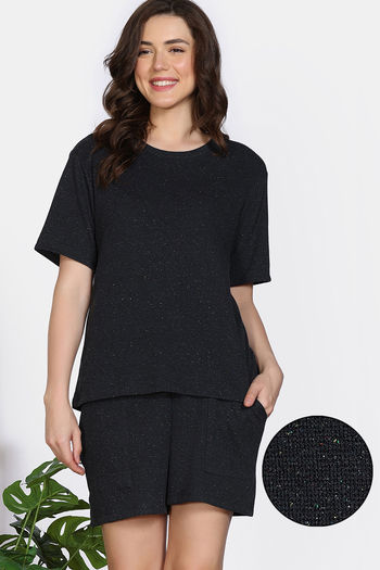 Buy Zivame Knit Cotton Shorts Set - Caviar