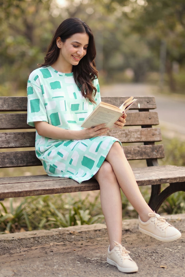 Zivame 2 Mile Fashion Knit Cotton Loungewear Dress - Brook Green
