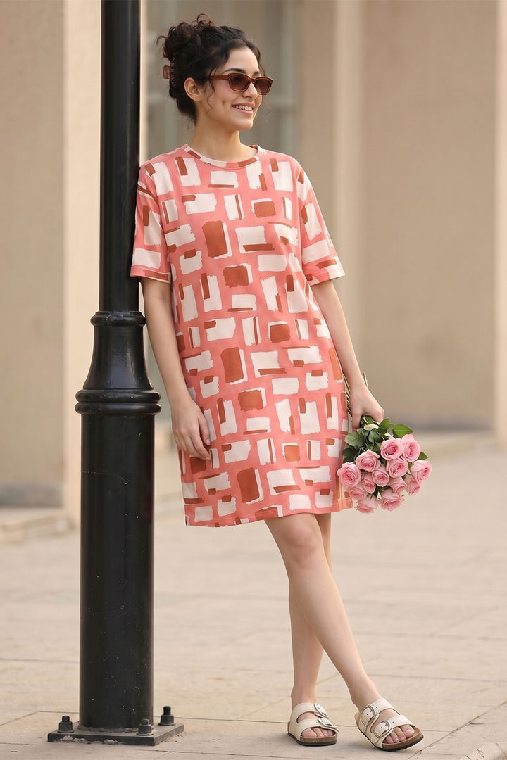 Zivame 2 Mile Fashion Knit Cotton Loungewear Dress - Burnt Sienna