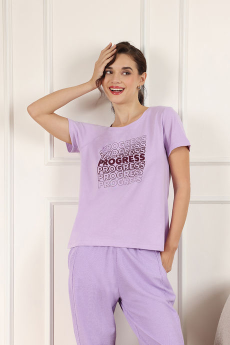 Zivame Knit Cotton Sleep Top - Lilac Breeze