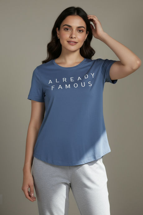 Zivame Knit Cotton Sleep Top - Blue Horizon