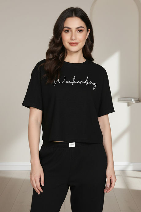 Zivame Knit Poly Loungewear Top - Black Beauty