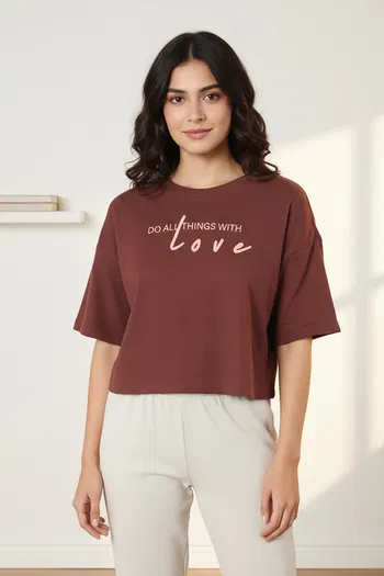 Buy Zivame 2 Mile Fashion Knit Poly Loungewear Top - Cinnamon