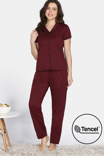 Buy Zivame Cotton Tencel Pyjama Set - Pomegranate