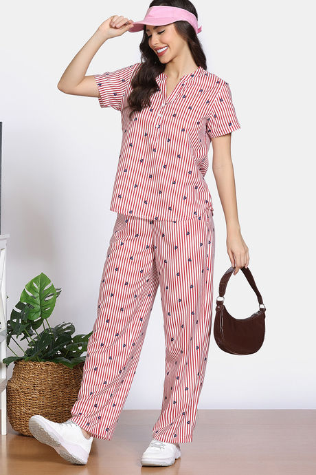 Zivame Lounge Lines Pyjama Set - Antique White