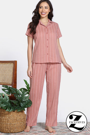 Buy Zivame Woven Seersucker Sleep Pyjama Set - Aragon