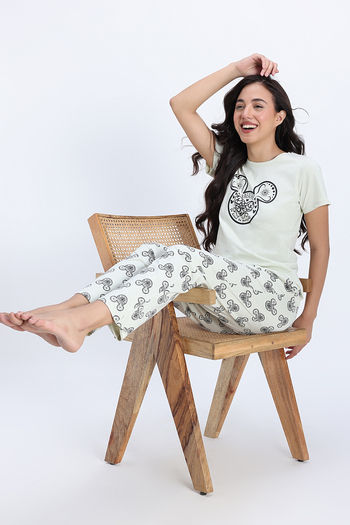 Buy Zivame Farm Lore Knit Cotton Pyjama Set - Almost Aqua