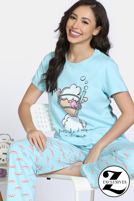 Zivame Farm Lore Knit Cotton Pyjama Set - Atomizer