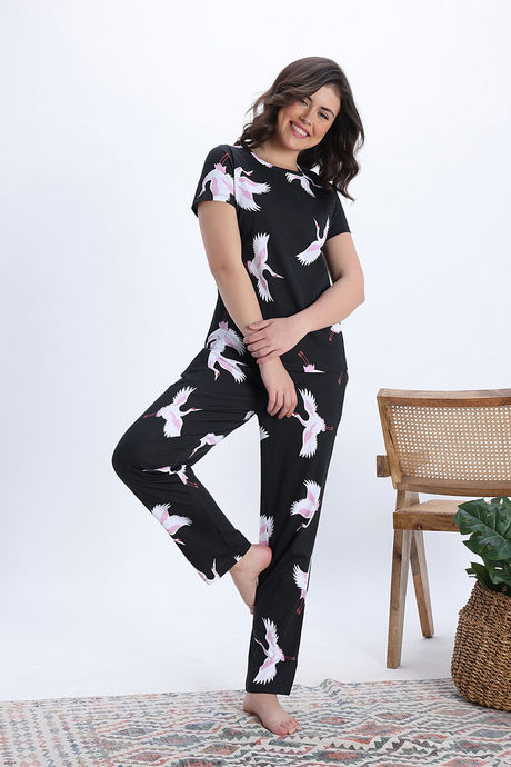 Zivame Knit Cotton Pyjama Set - Jetblack3