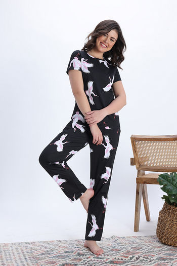 Buy Zivame Knit Cotton Pyjama Set - Jetblack3