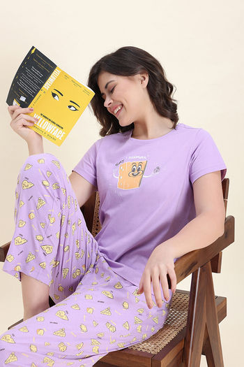 Buy Zivame Farm Lore Knit Cotton Pyjama Set - Lavendula