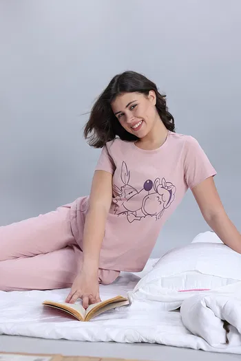 Buy Zivame Farm Lore Knit Cotton Pyjama Set - Pale Mauve