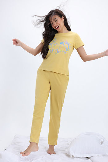 Buy Zivame Farm Lore Knit Cotton Pyjama Set - Pampas