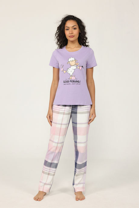 Zivame Knit Cotton Pyjama Set - Pastel Lilac