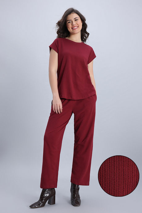 Zivame Knit Cotton Loungewear Set - New Maroon