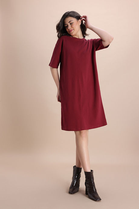 Zivame Knit Cotton Loungewear Dress - New Maroon