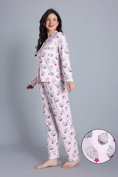 Zivame Knit Poly Pyjama Set - Heavenly Pink