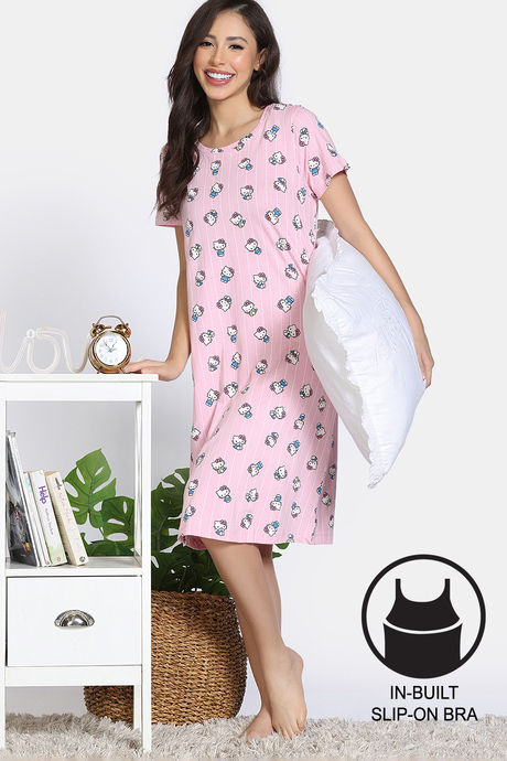 Zivame Hello Kitty Knit Cotton Mid Length Nightdress - Fairy Tale