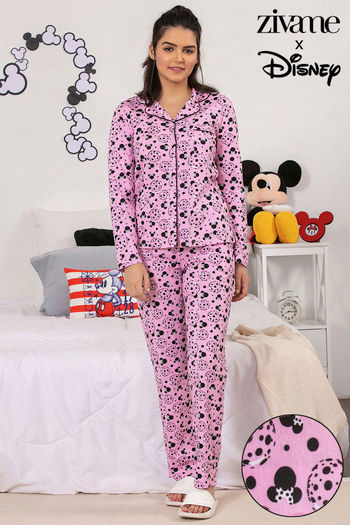 Buy Zivame X Disney Minnie Mouse Knit Cotton Pyjama Set - Pink N Print