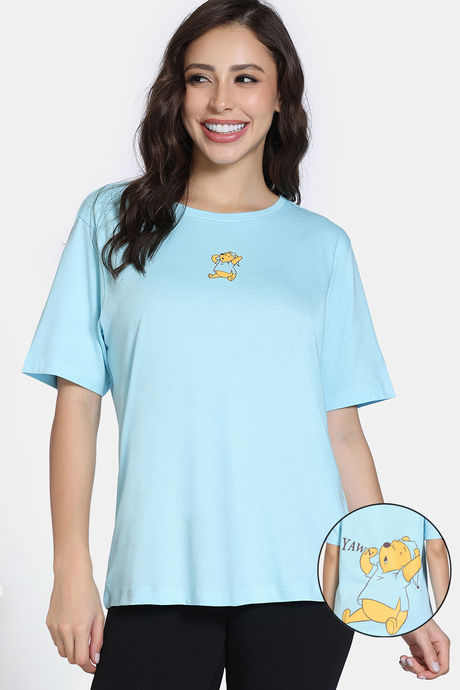 Zivame Knit Cotton Nightwear Top - Crystal Blue