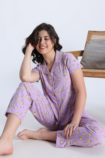 Buy Zivame Knit Cotton Pyjama Set - Lavendula